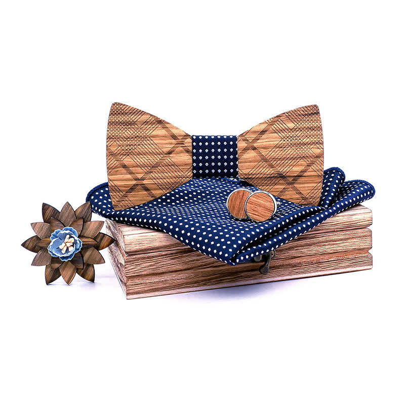 Set di 4 papillon in legno a quadri classici da uomo