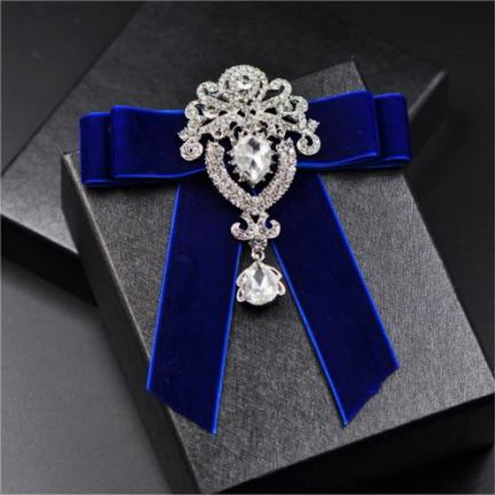2 pezzi Royal Rhinestone Spilla Velluto Papillon Set - Blu - image 4