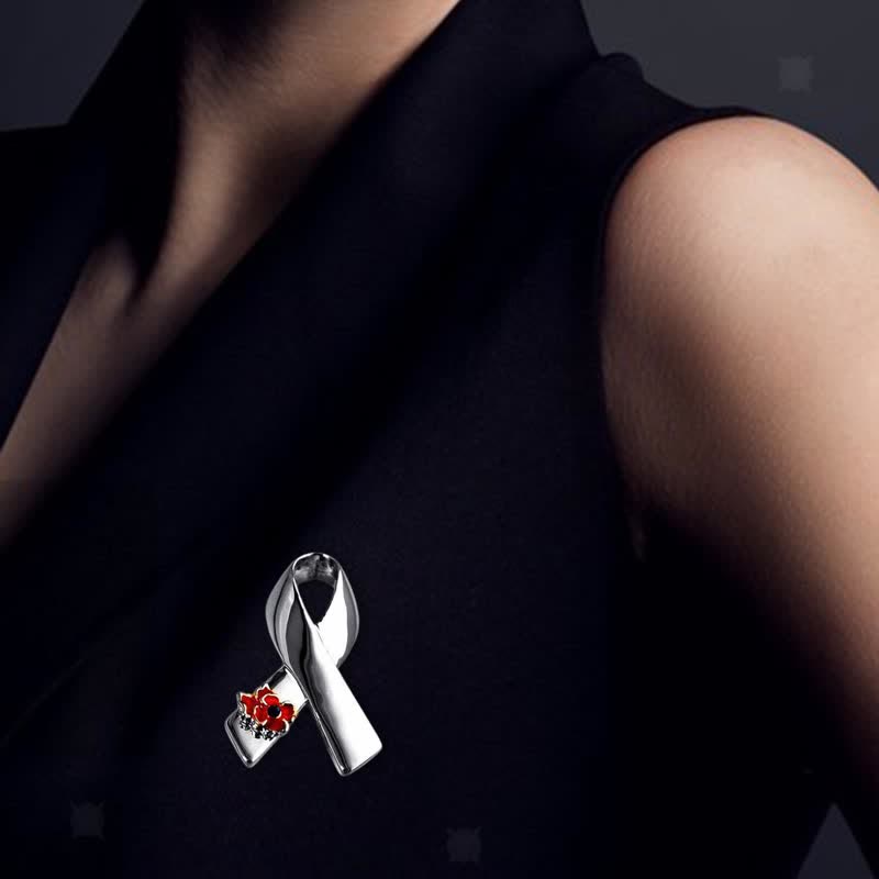 Spilla unisex con nastro di sensibilizzazione sulle malattie, a forma di papavero