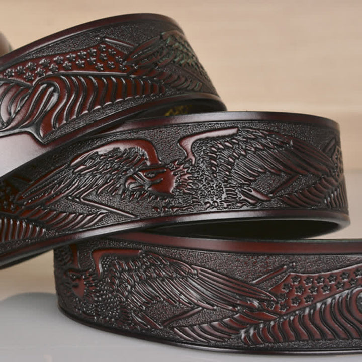 Cintura in pelle goffrata con fibbia Hollow Eagle da uomo
