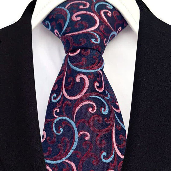 Cravatta da uomo con motivo a vortice blu navy