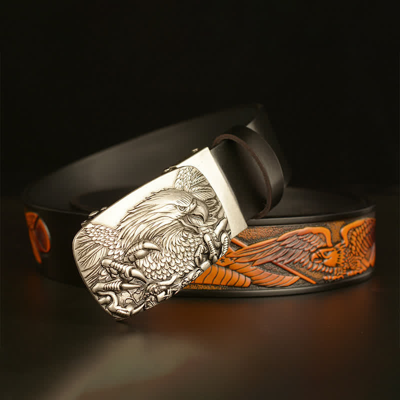 Cintura in pelle con chiusura automatica Eagle Wings Vintage da uomo