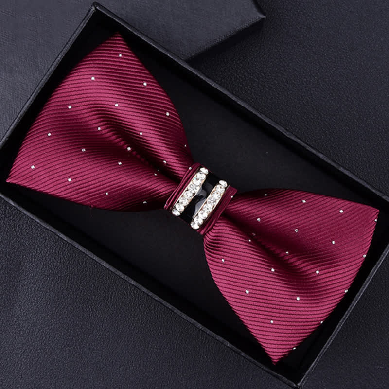 Papillon da uomo con motivo floreale Paisley a righe e strass - Puntini Borgogna - image 11