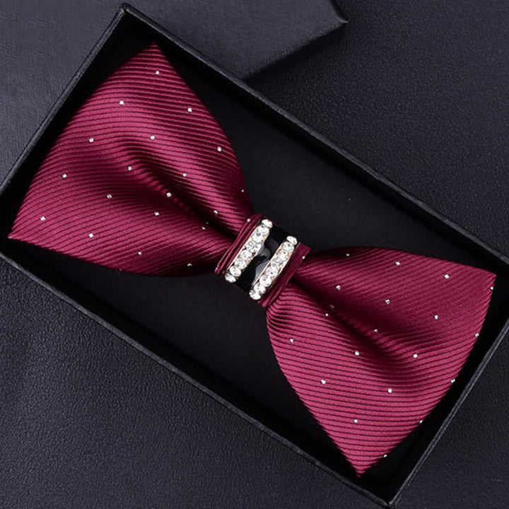 Papillon da uomo con motivo floreale Paisley a righe e strass - Puntini Borgogna - image 11