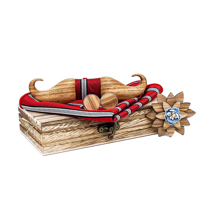 Set di 4 papillon in legno con baffi Burlywood da uomo - Rosso - image 9