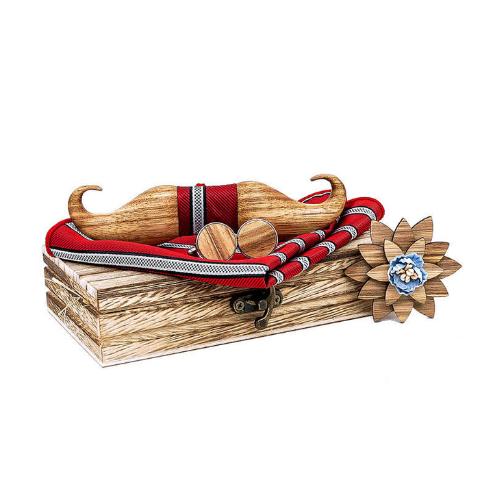 Set di 4 papillon in legno con baffi Burlywood da uomo - Rosso - image 9