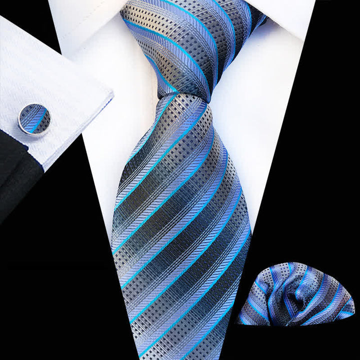 Set di 3 cravatte a righe blu e grigie moderne da uomo