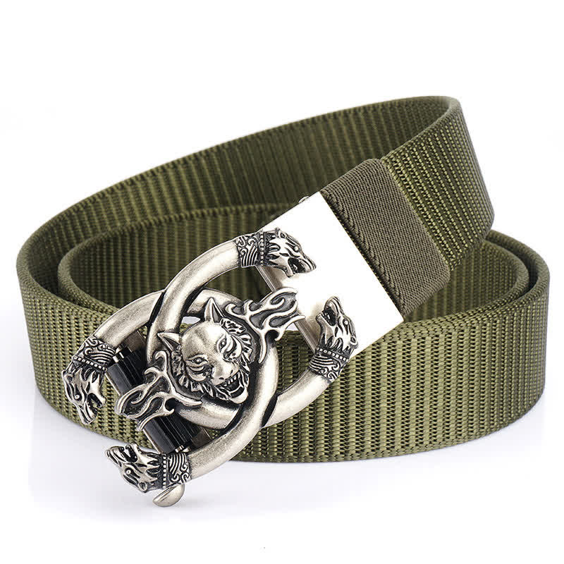 Cintura da uomo in nylon con scritta "Fierce Wolves In Flame" - Verde militare / Argento - 48" - image 17