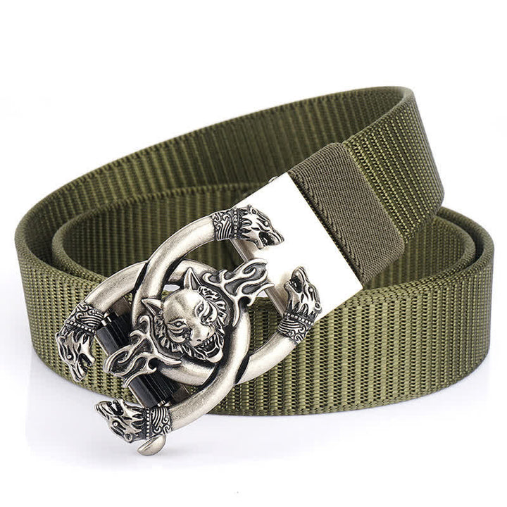 Cintura da uomo in nylon con scritta "Fierce Wolves In Flame"