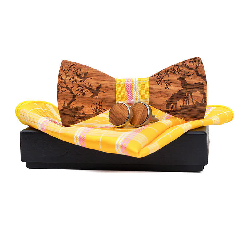 Set di 3 papillon in legno con motivo a alce natalizio da uomo - Giallo - image 10