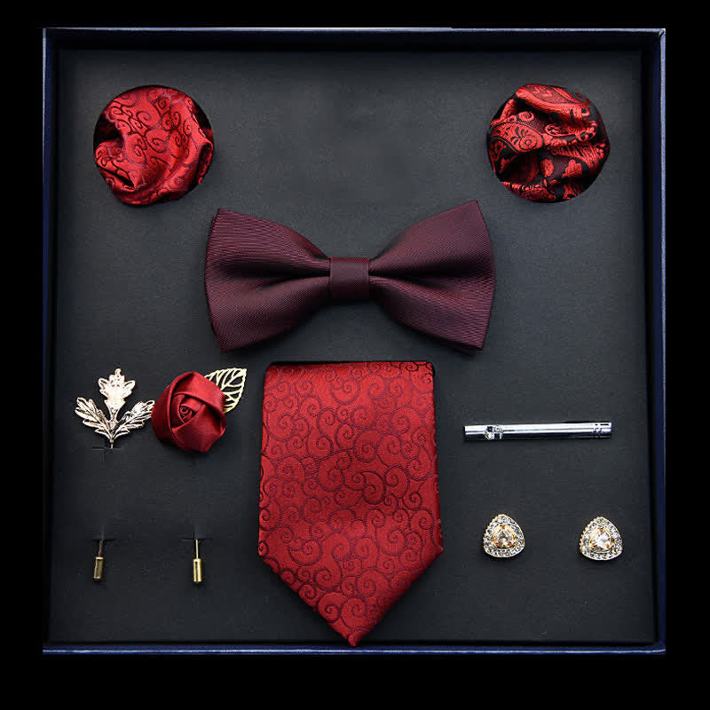 8 pezzi papillon classici da uomo bordeaux in scatola regalo - Borgogna - image 0
