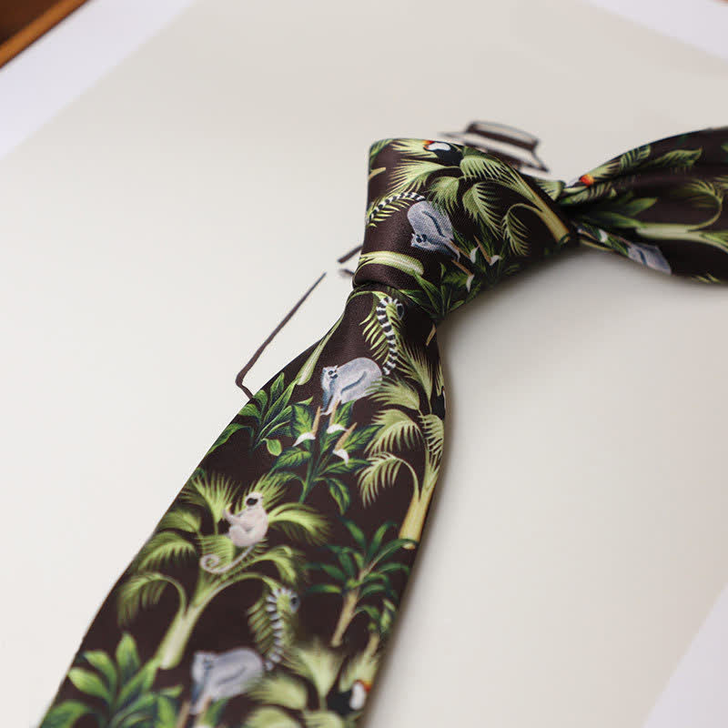 Cravatta floreale vintage da uomo con animali della foresta