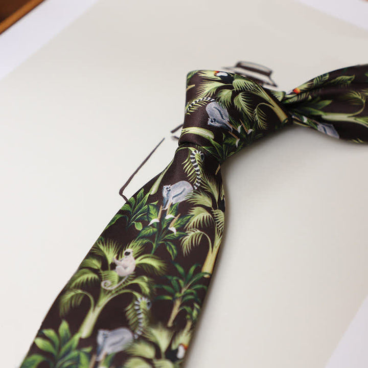 Cravatta floreale vintage da uomo con animali della foresta