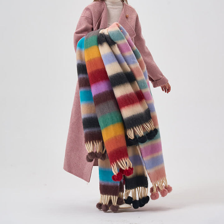 Sciarpa con nappe a righe color arcobaleno da donna