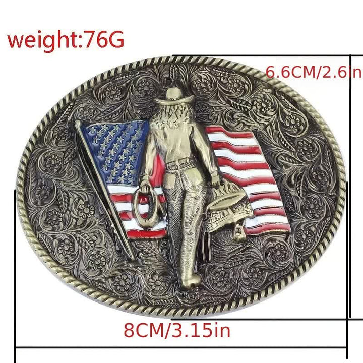 Cintura in pelle con fibbia della bandiera americana da cowboy fai da te da uomo