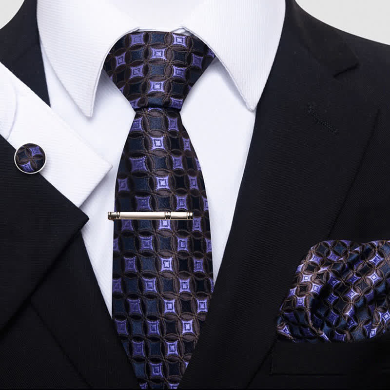 Set di 4 cravatte da uomo Twinkle Geometry viola e nere - Viola e nero - image 0