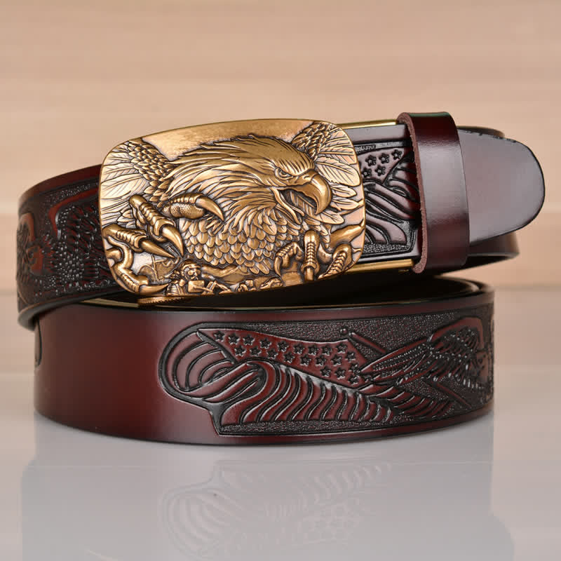 Cintura in pelle con fibbia automatica Mighty Eagle Sharp Claw da uomo - Caffè / Oro - 46 - image 18