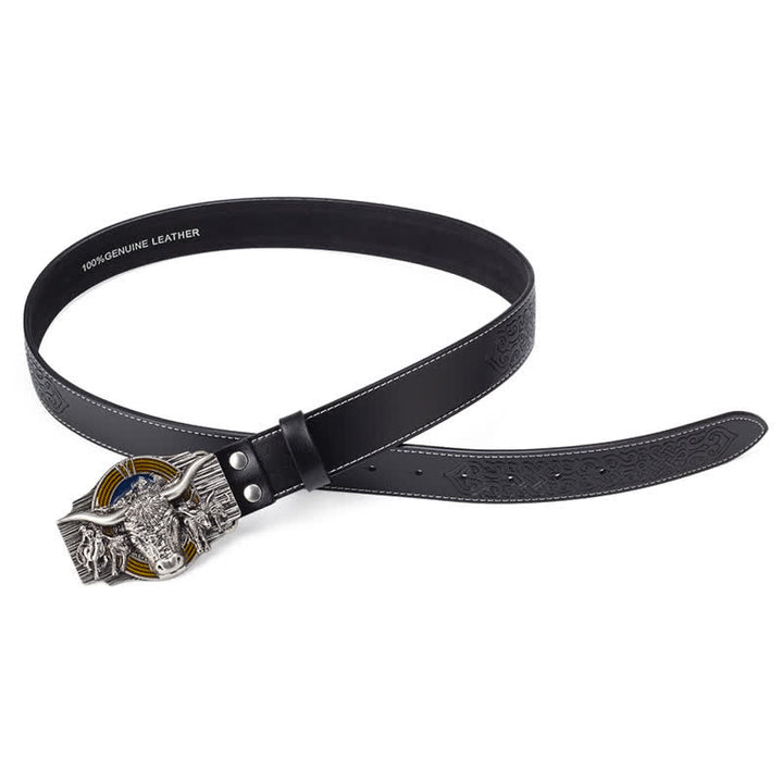 Cintura in pelle goffrata Longhorn Bull da uomo