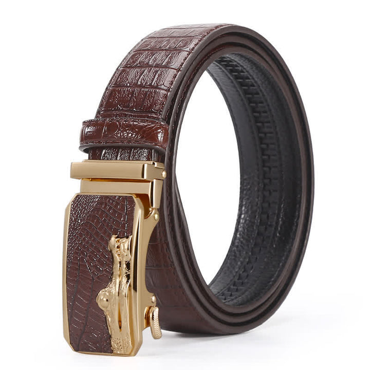 Cintura da uomo in pelle con fibbia automatica con motivo coccodrillo - Stile n. 5 - Marrone / Oro - 44 - image 19