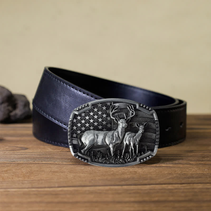 Cintura in pelle con fibbia della bandiera americana da cacciatore di cervi fai da te da uomo