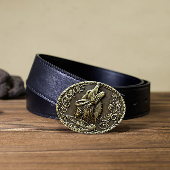 Cintura in pelle con fibbia a forma di testa di lupo ululante fai da te da uomo