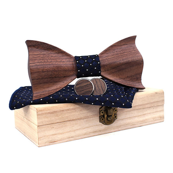 Set di 3 papillon in legno di noce nero 3D da uomo - Blu notte - image 10
