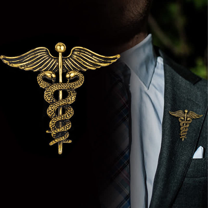 Spilla da uomo con doppio serpente Caduceo