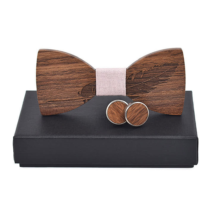 Set di 2 papillon in legno con incisione di piume da uomo - Rosa chiaro - image 10