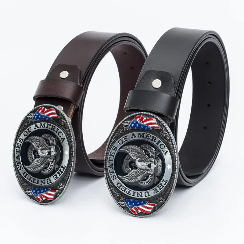 Cintura in pelle di lusso da uomo con bandiera americana e aquila
