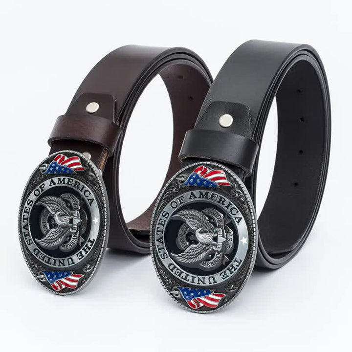 Cintura in pelle di lusso da uomo con bandiera americana e aquila