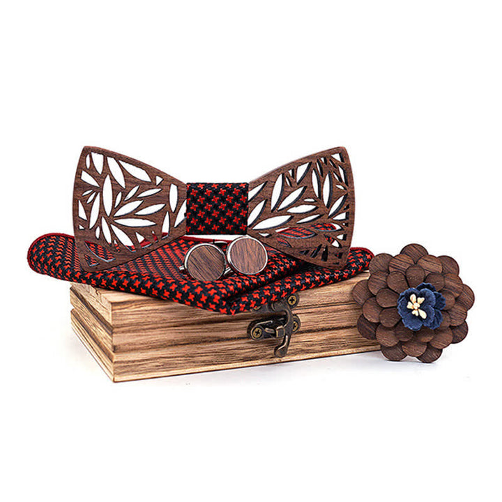 Set di 4 papillon in legno a forma di foglia cava da uomo