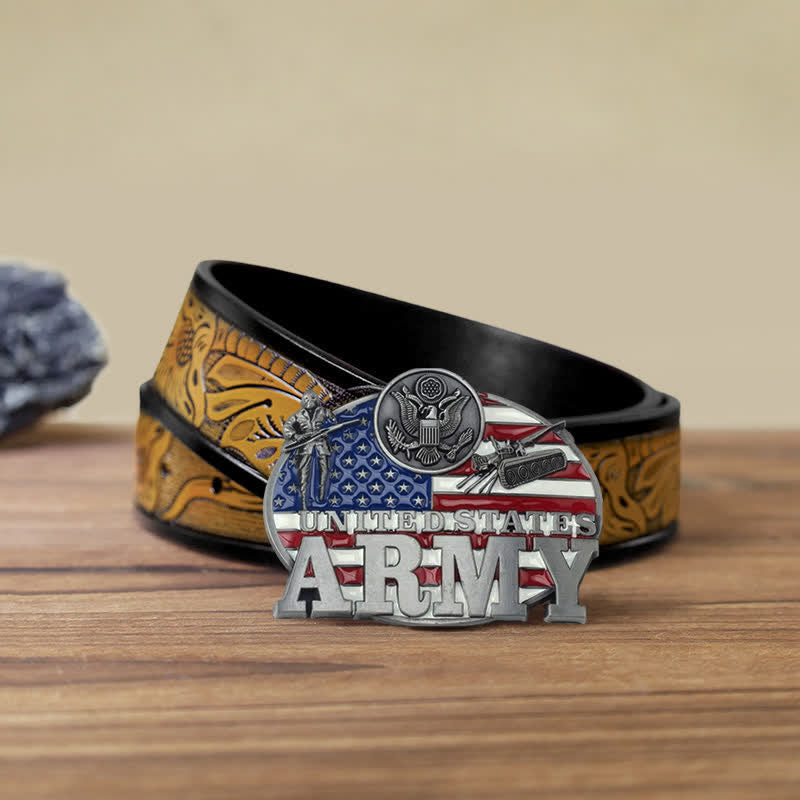 Cintura in pelle con fibbia dell'esercito americano fai da te da uomo