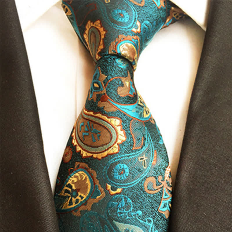 Cravatta da uomo verde scuro con motivo Paisley Nostalgia - image 1