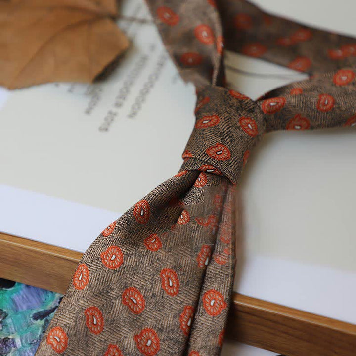 Cravatta da uomo con motivo Paisley a righe della serie Coffee Colors