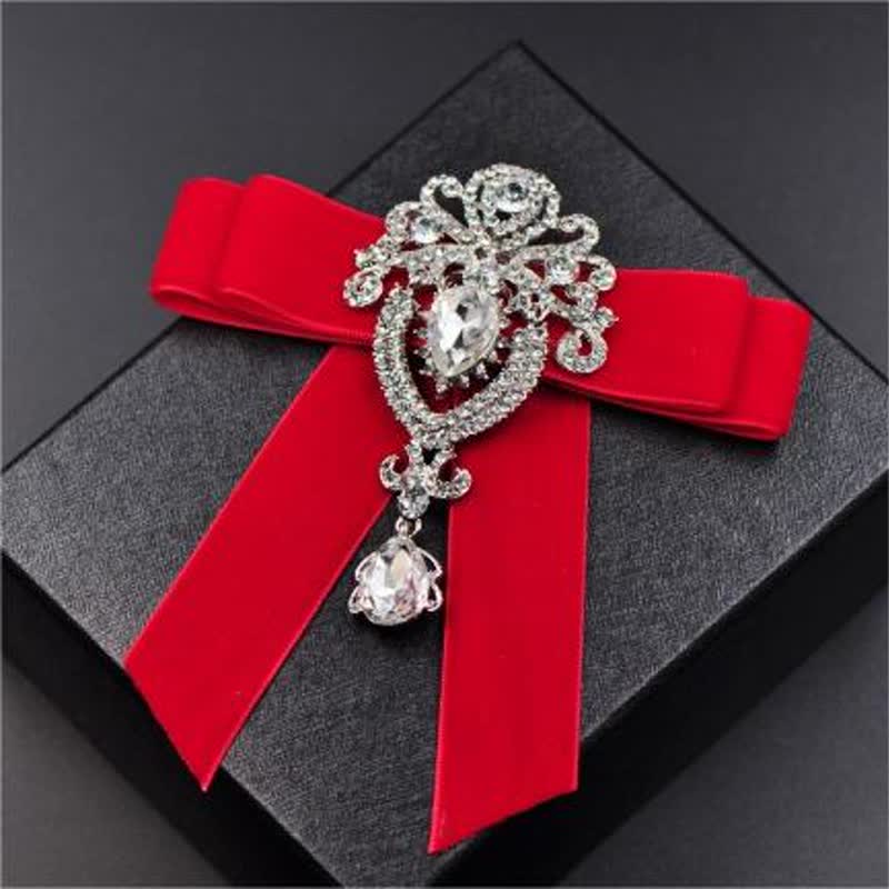 2 pezzi Royal Rhinestone Spilla Velluto Papillon Set - Rosso - image 6