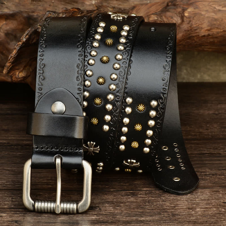 Cintura unisex con decorazione a borchie e borchie incrociate in stile rock