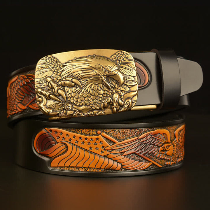 Cintura in pelle con chiusura automatica Eagle Wings Vintage da uomo