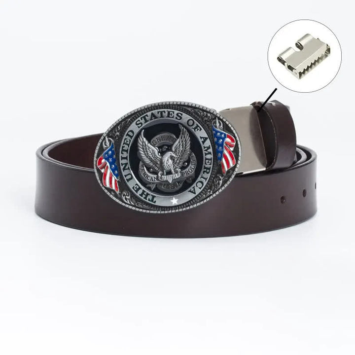 Cintura in pelle di lusso da uomo con bandiera americana e aquila