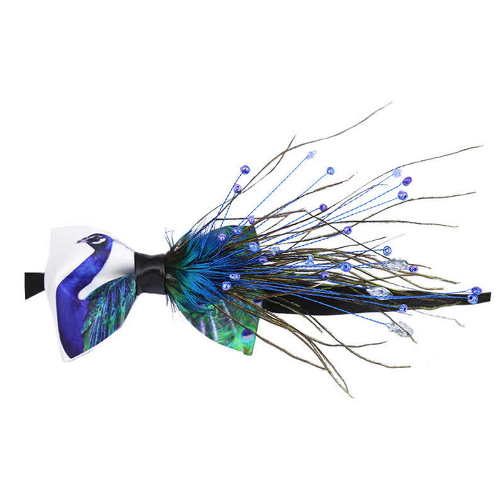 Papillon con piume di perline a coda di pavone blu