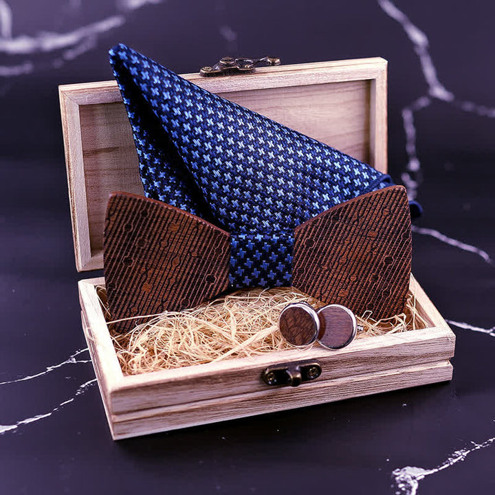 Set di 3 papillon in legno a forma di foglie cave da uomo