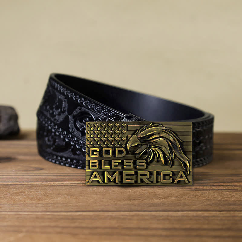 Cintura in pelle fai da te con fibbia God Bless America Eagle da uomo