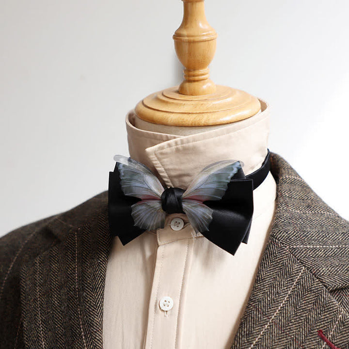 Set da taschino con papillon e fazzoletto da taschino a farfalla in organza vintage da uomo