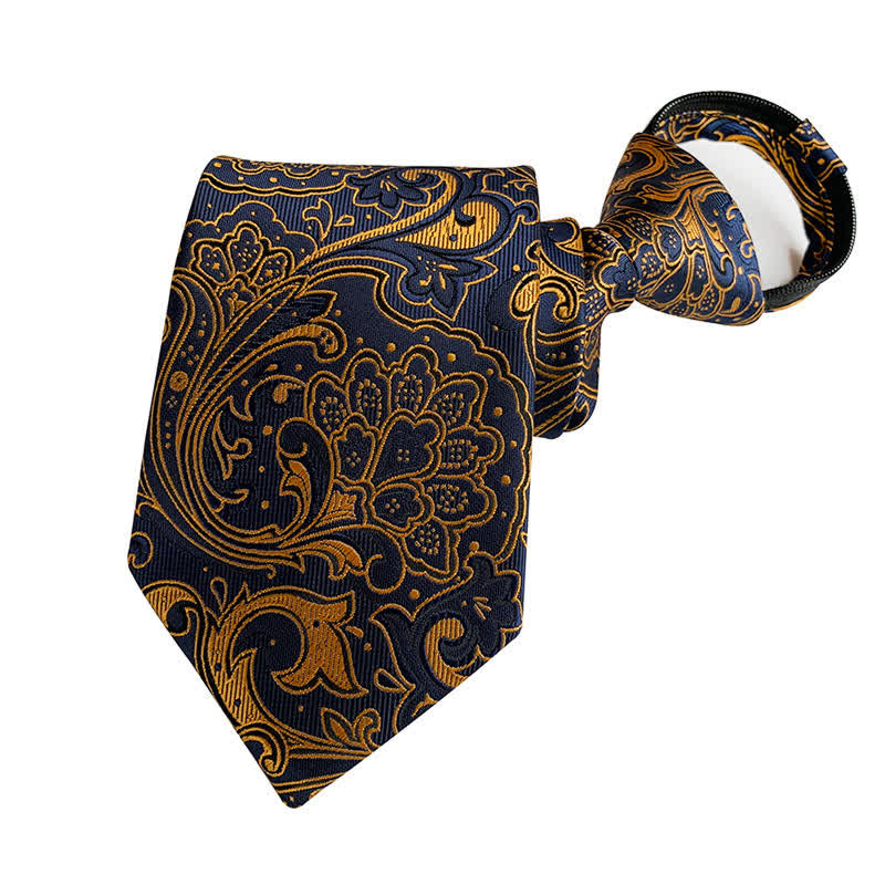 Cravatta floreale con cerniera Paisley retrò da uomo - Oro e blu navy - image 8