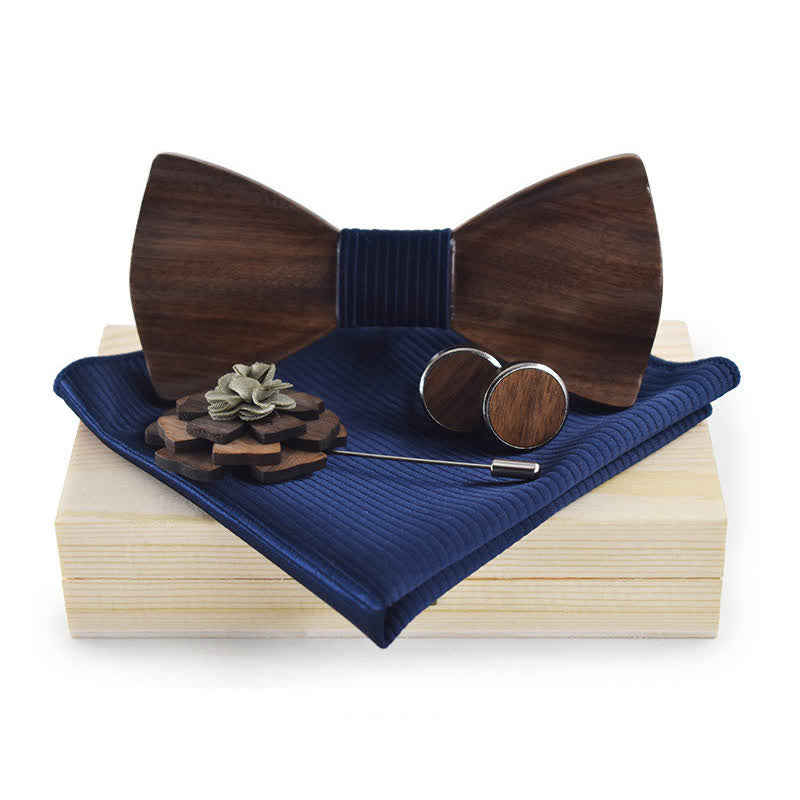 Set di 4 papillon in legno nero vintage da uomo