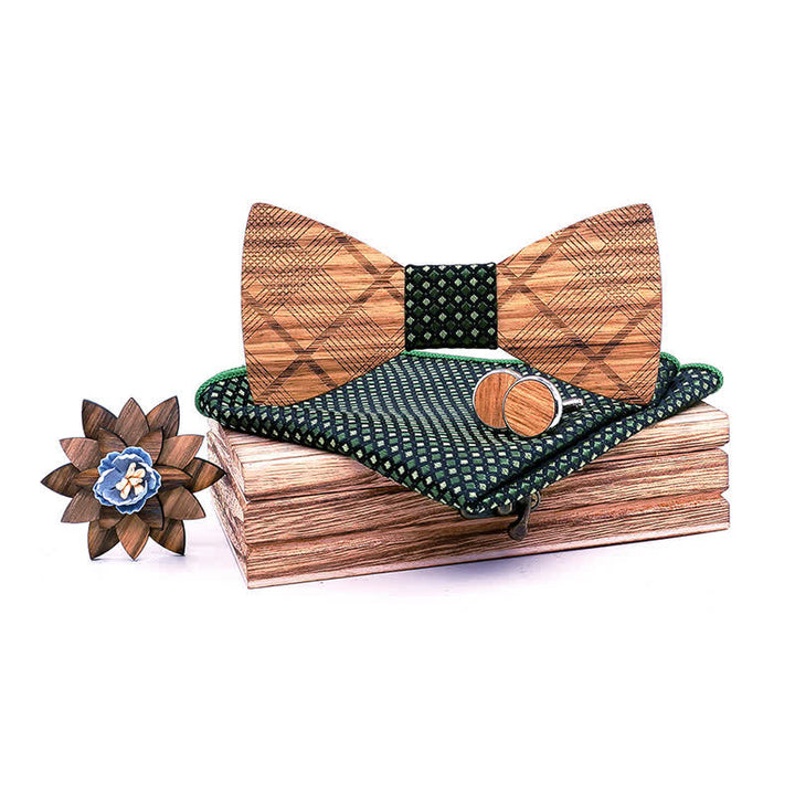 Set di 4 papillon in legno a quadri classici da uomo - Segnali verdi - image 10