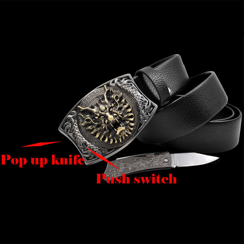 Cintura in pelle Brave Dragon da uomo con coltello pieghevole