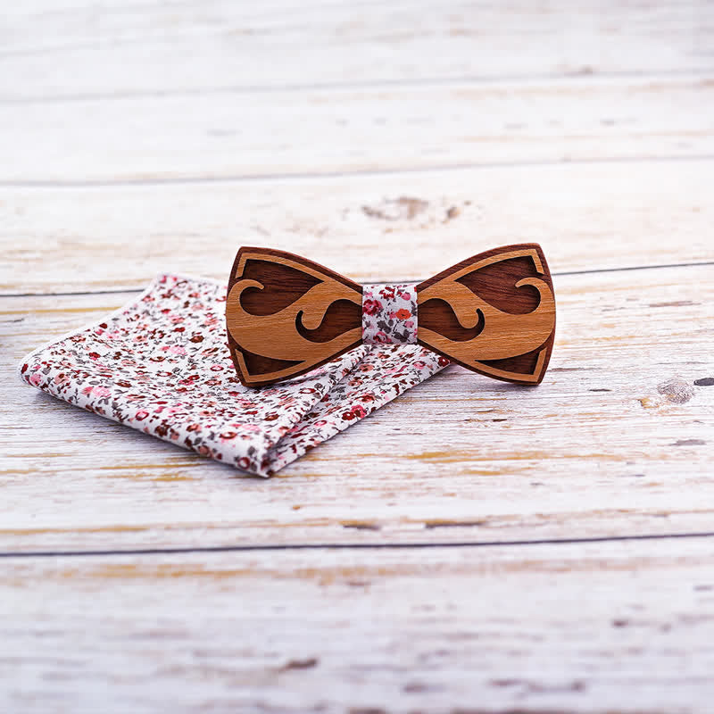 Set di 2 papillon in legno con barba intagliata da uomo
