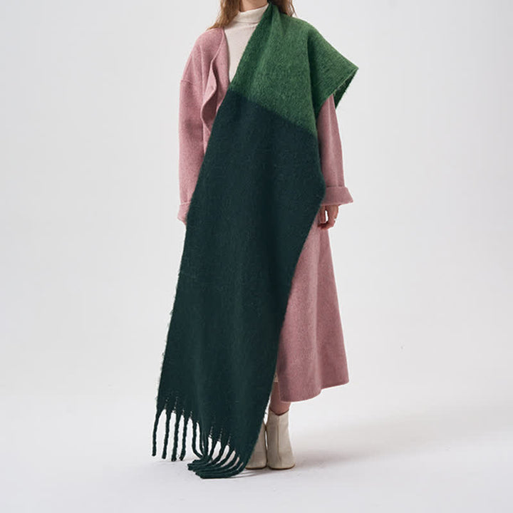 Sciarpa con frange bicolore semplice invernale da donna - Verde scuro - image 11