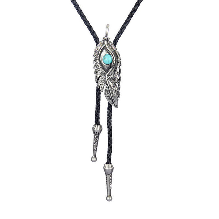 Cravatta Bolo a forma di piuma con intarsi in pietra turchese blu - Argento antico - image 4