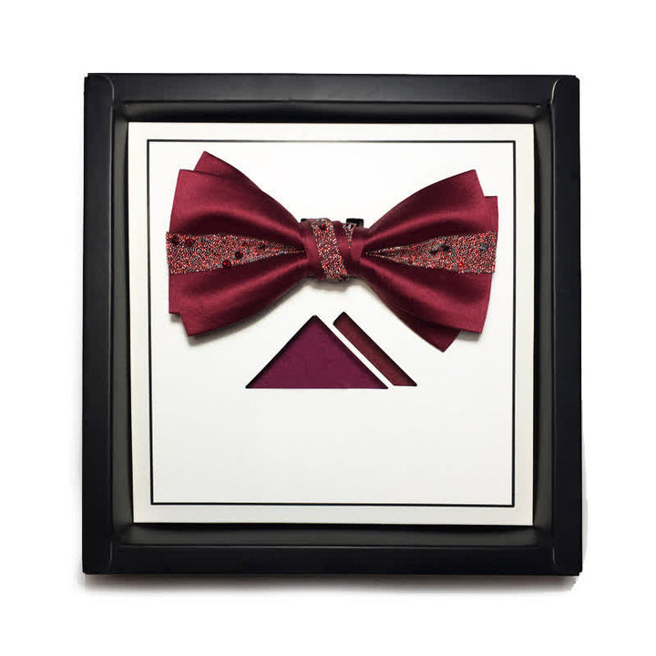 Papillon da uomo con strass rosso e fazzoletto da taschino